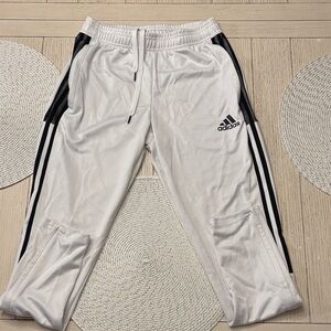adidas White Jogger Pants with Black Side Stripes